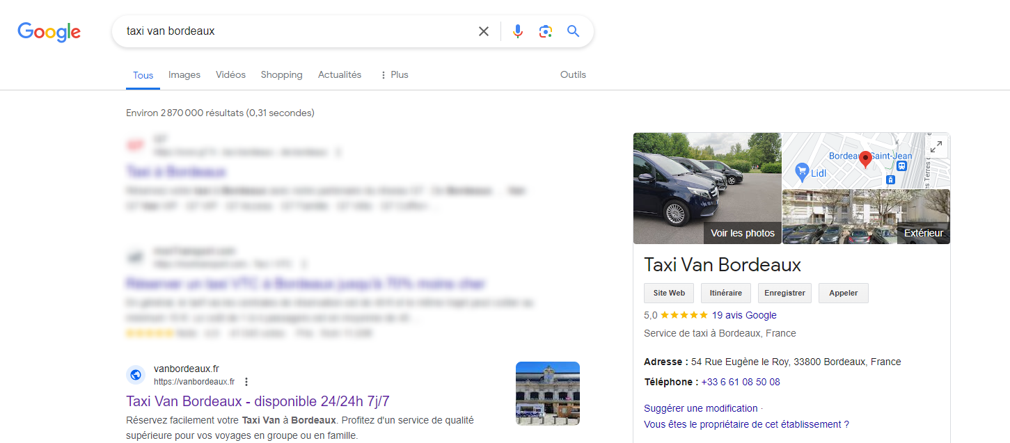 seo case study taxi van bordeaux